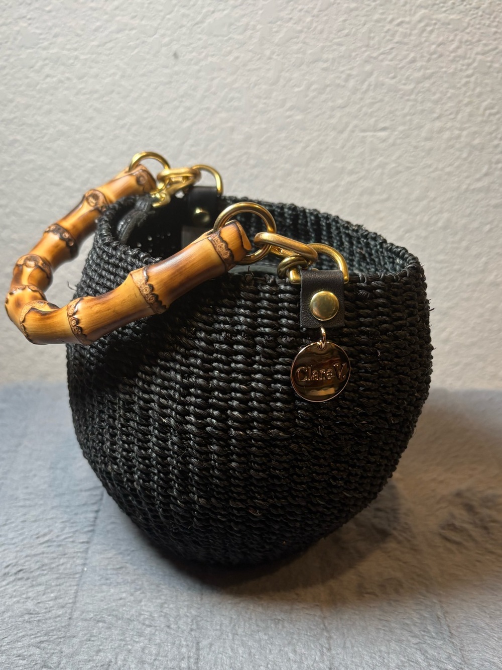 Clare V Petit black Pot de Miel with bamboo handle